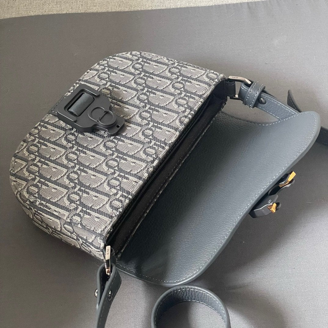 Dior Oblique Mini Saddle Messenger Bag Grey