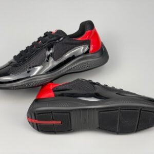 Prada Americas Cup Black Red Patent Trainers