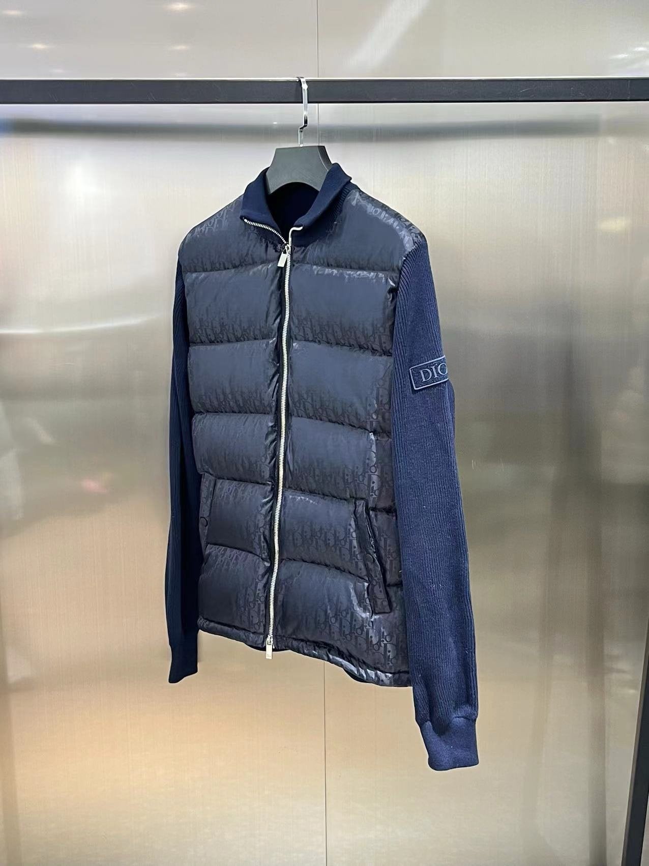Dior Oblique Blouson Navy Blue Wool Knit