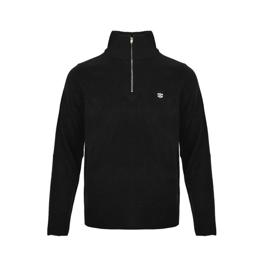 Celine Logo-Embroidered Wool &amp; Cashmere Blend Half Zip Black