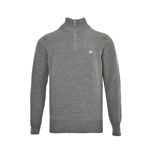 Celine Logo-Embroidered Wool &amp; Cashmere Blend Half Zip Grey