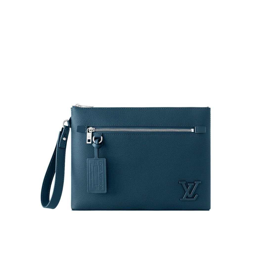 Louis Vuitton Clutch Bag Aerogram Black Leather Blue