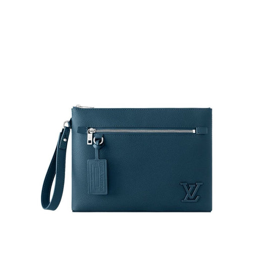 Louis Vuitton Clutch Bag Aerogram Black Leather Blue