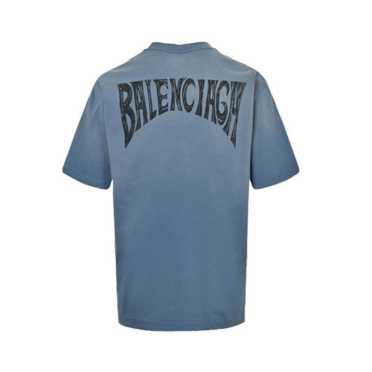 Balenciaga Oversized Printed Cotton Jersey T-Shirt Blue