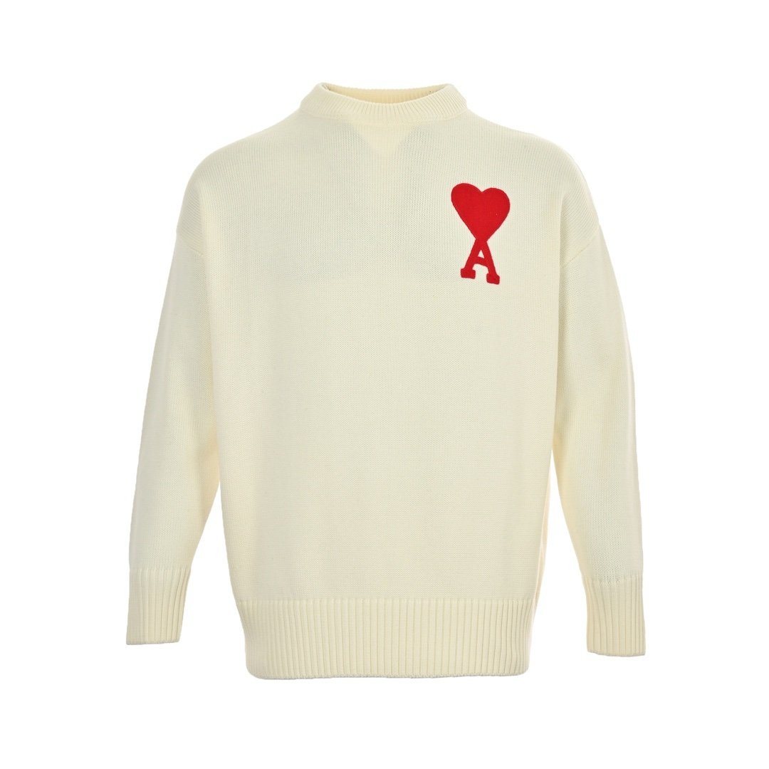 Ami Paris Virgin Wool Ami De Coeur Sweater White