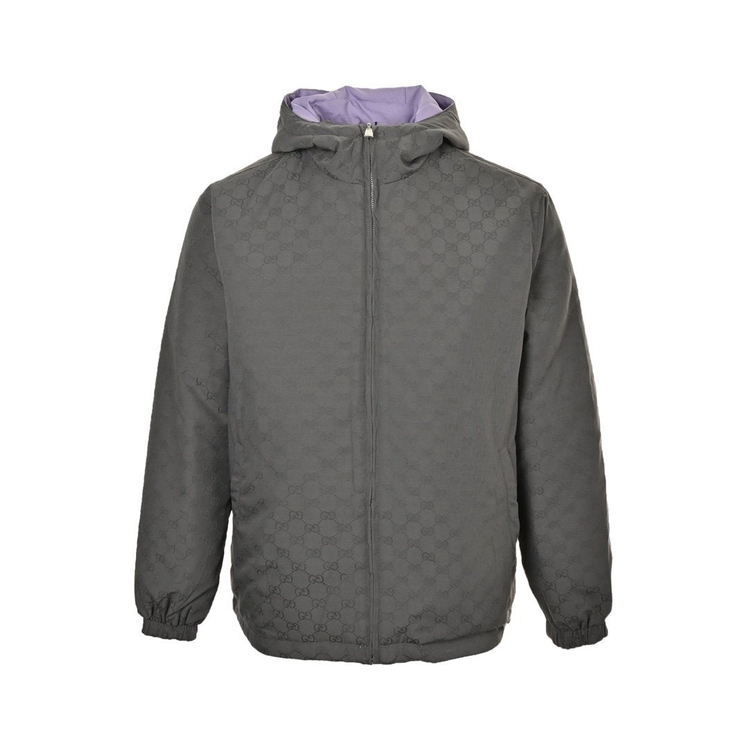 Gucci Reversible GG Nylon Zip Jacket In Lilac/Grey