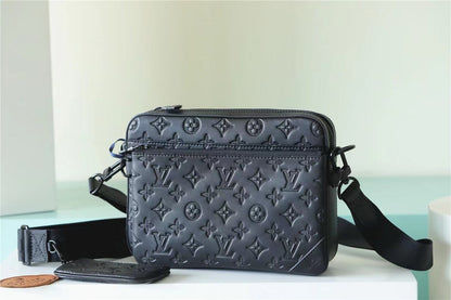 Louis Vuitton Trio Messenger Bag Shadow Leather Black