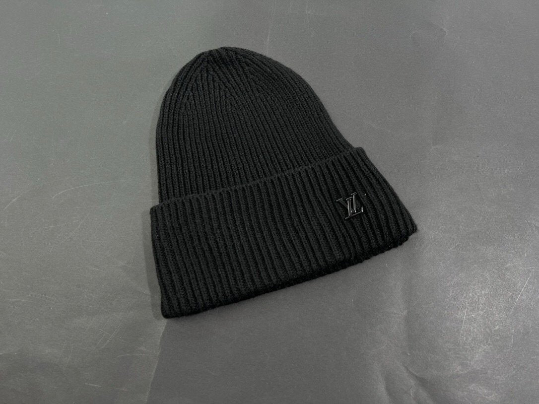 Louis Vuitton Black Wool Mini Logo Beanie