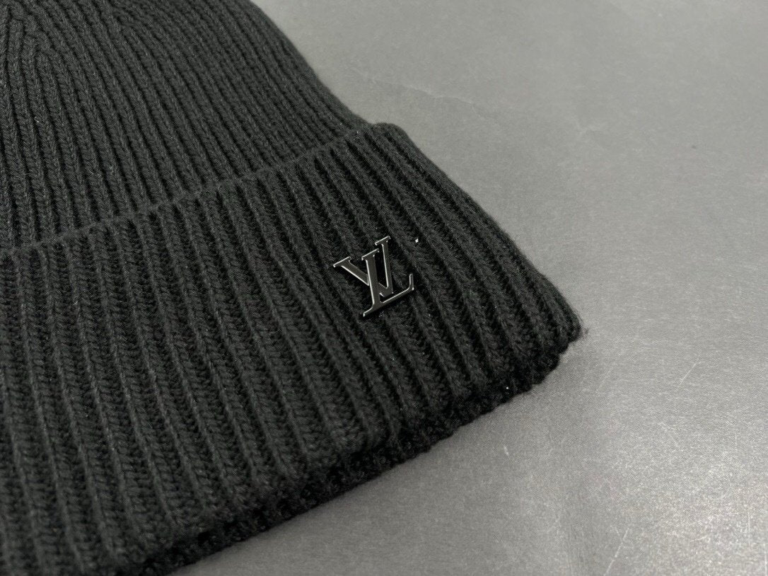 Louis Vuitton Black Wool Mini Logo Beanie
