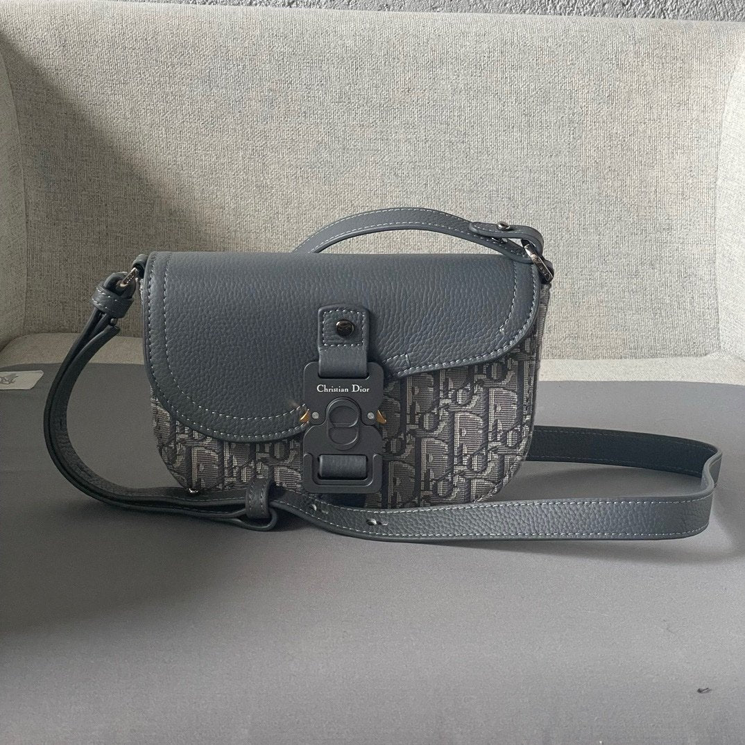 Dior Oblique Mini Saddle Messenger Bag Grey