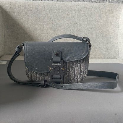 Dior Oblique Mini Saddle Messenger Bag Grey