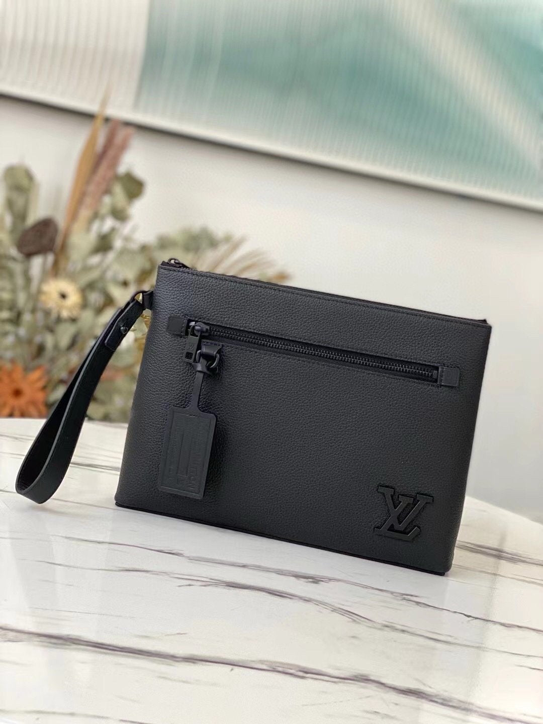 Louis Vuitton Clutch Bag Aerogram Black Leather