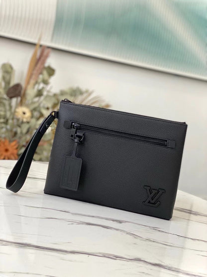 Louis Vuitton Clutch Bag Aerogram Black Leather