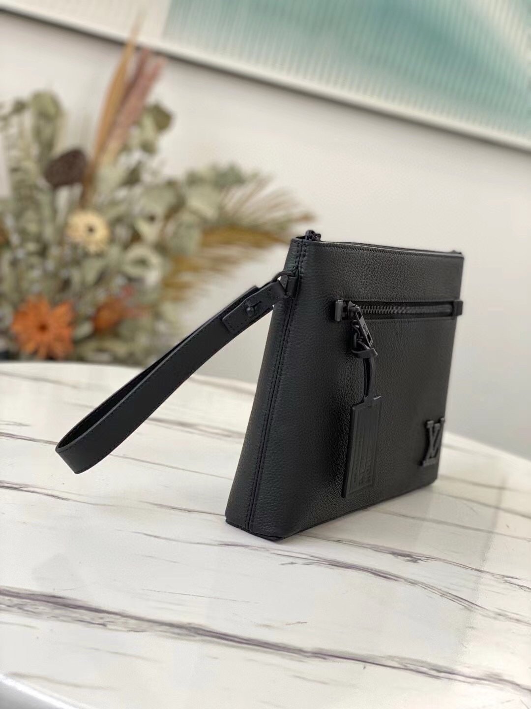 Louis Vuitton Clutch Bag Aerogram Black Leather