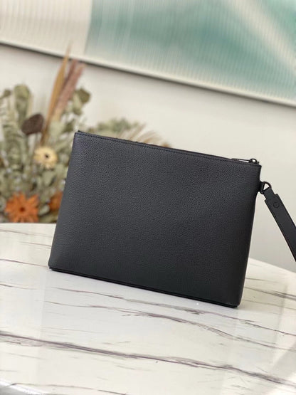 Louis Vuitton Clutch Bag Aerogram Black Leather