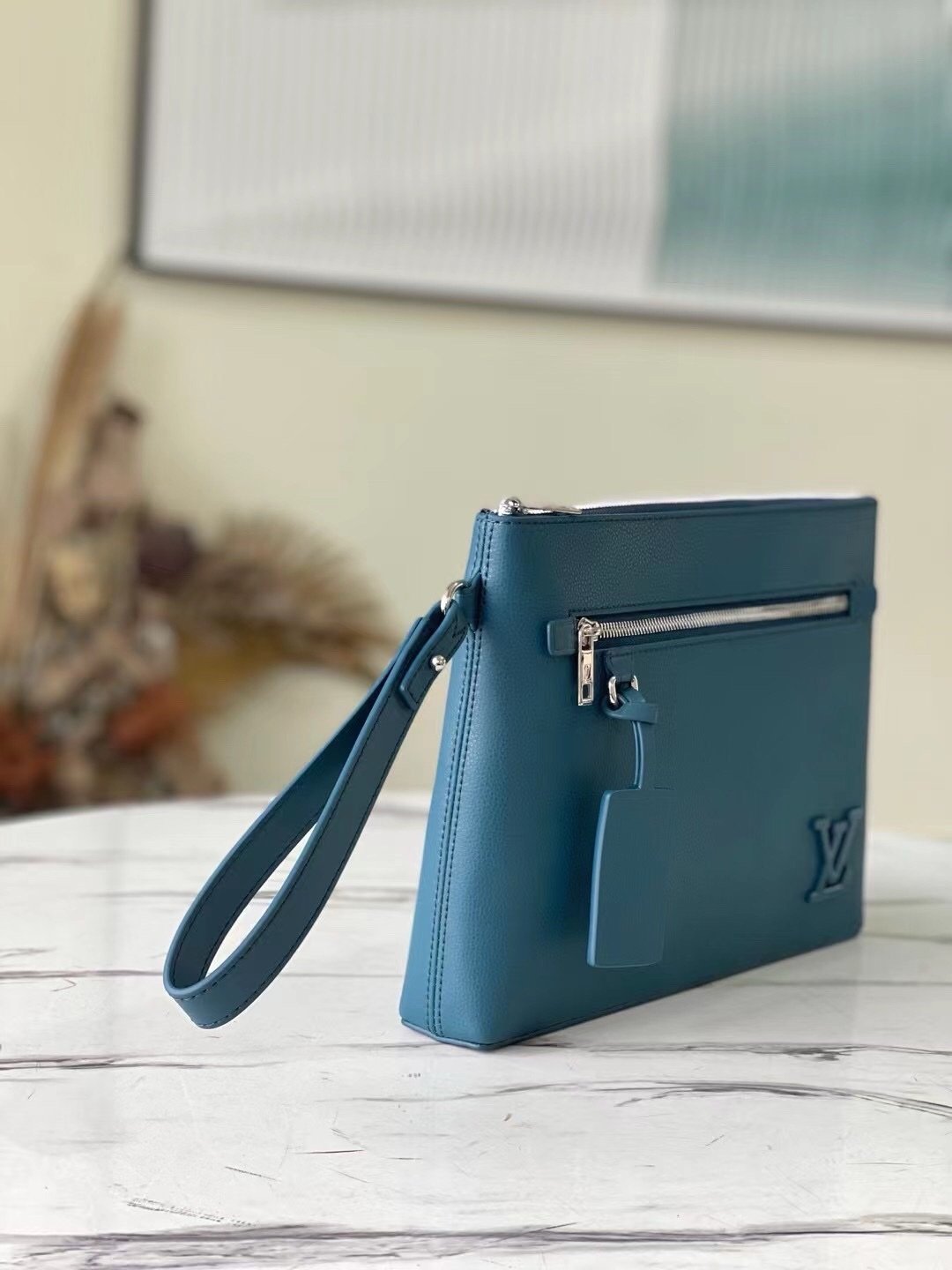 Louis Vuitton Clutch Bag Aerogram Black Leather Blue