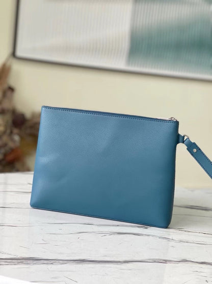 Louis Vuitton Clutch Bag Aerogram Black Leather Blue