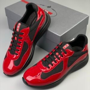 Prada Americas Cup Black & Red Trainers Patent
