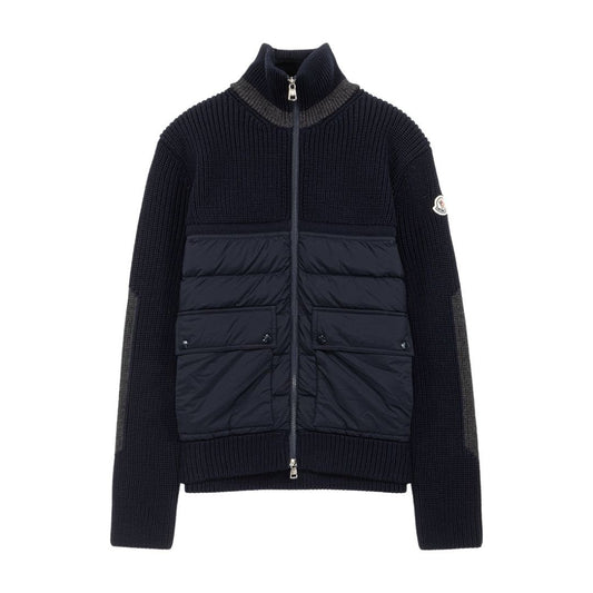 Moncler Knitted Padded Cardigan Jacket Navy Blue