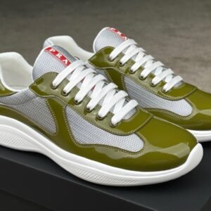 Prada Americas Cup Olive Green Grey Patent Trainers