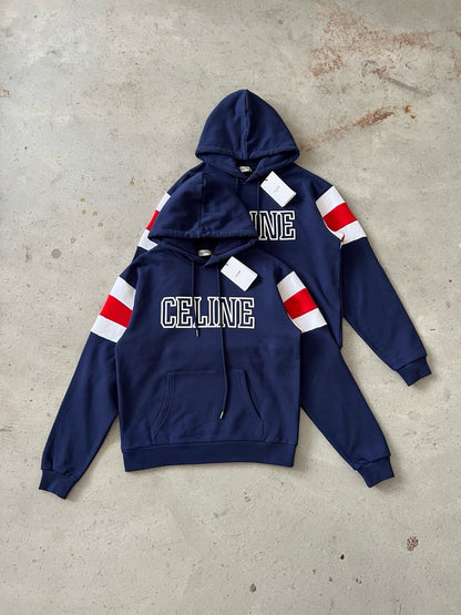 Loose Celine Hoodie In Cotton Fleece Blue
