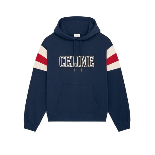 Loose Celine Hoodie In Cotton Fleece Blue