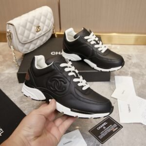 Chanel Low Top CC Trainer Black Leather