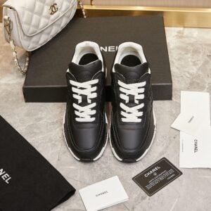 Chanel Low Top CC Trainer Black Leather