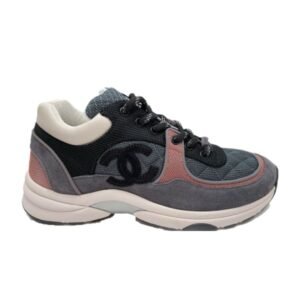 Chanel Low Top CC Trainer Grey Pink Suede
