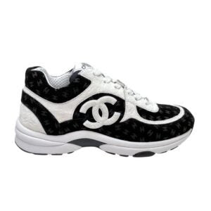 Chanel Low Top CC Trainer Black White Suede