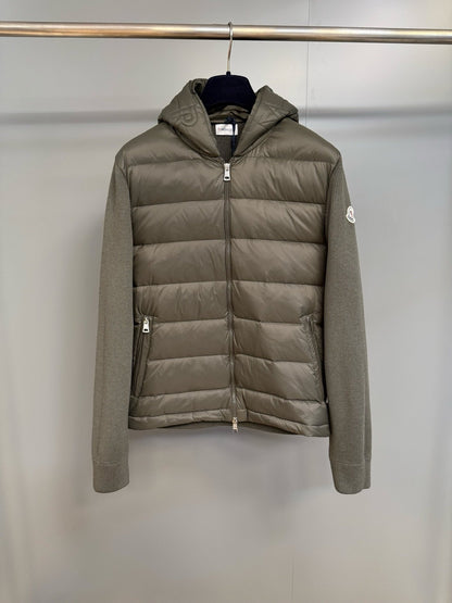 Moncler Padded Wool Knit Zip Up Jacket In Green
