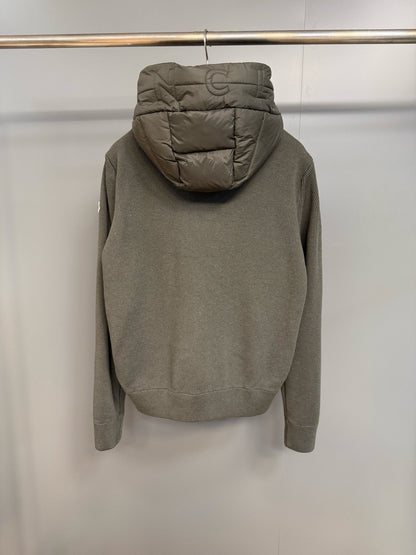 Moncler Padded Wool Knit Zip Up Jacket In Green