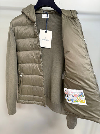 Moncler Padded Wool Knit Zip Up Jacket In Green