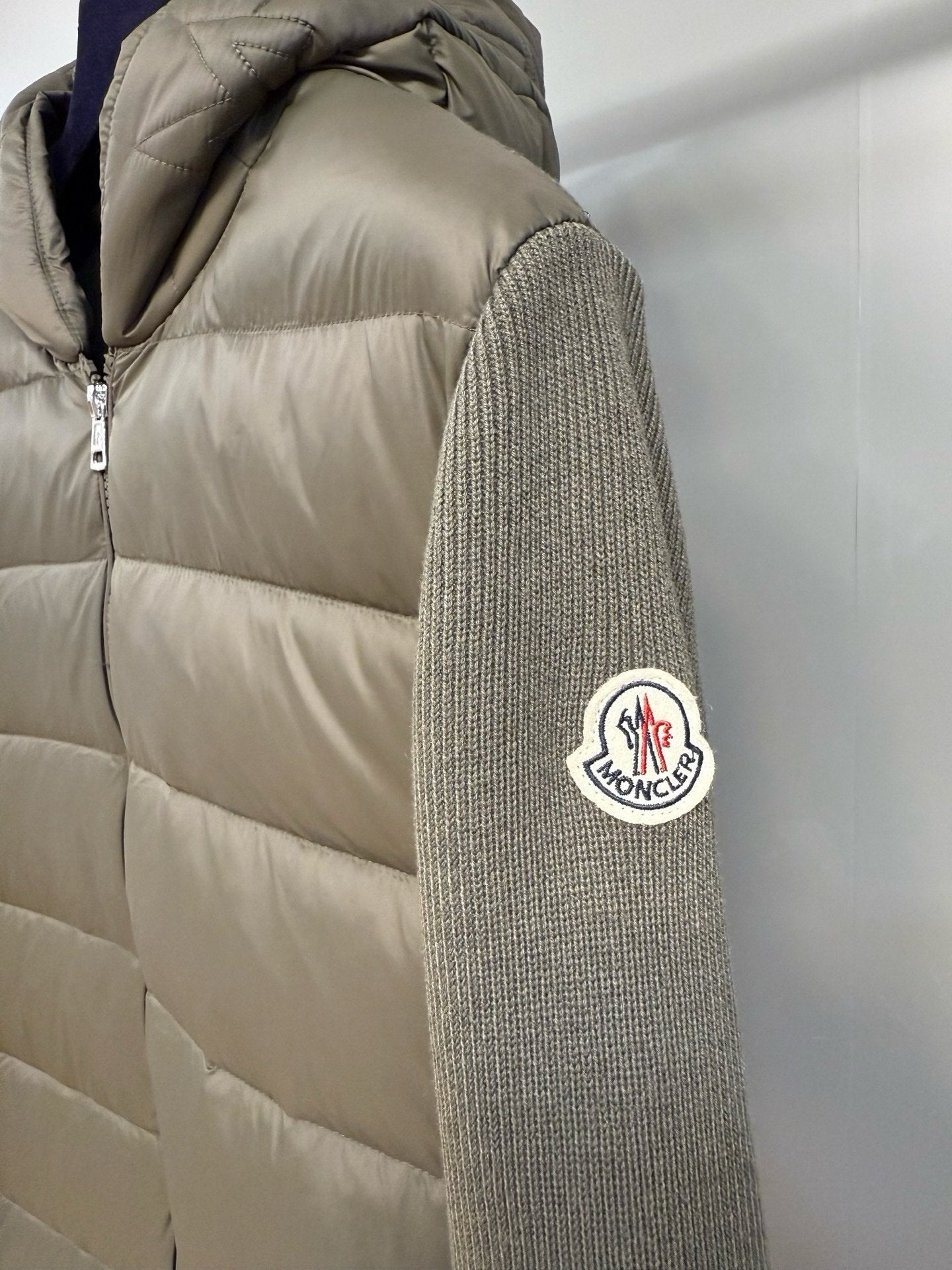 Moncler Padded Wool Knit Zip Up Jacket In Green