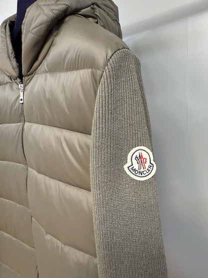 Moncler Padded Wool Knit Zip Up Jacket In Green