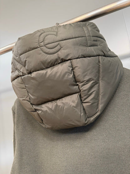 Moncler Padded Wool Knit Zip Up Jacket In Green