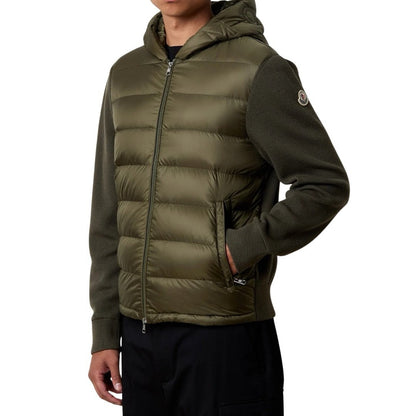 Moncler Padded Wool Knit Zip Up Jacket In Green