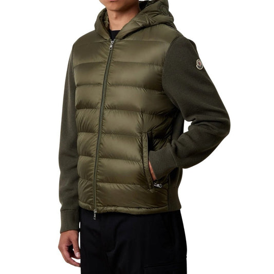 Moncler Padded Wool Knit Zip Up Jacket In Green