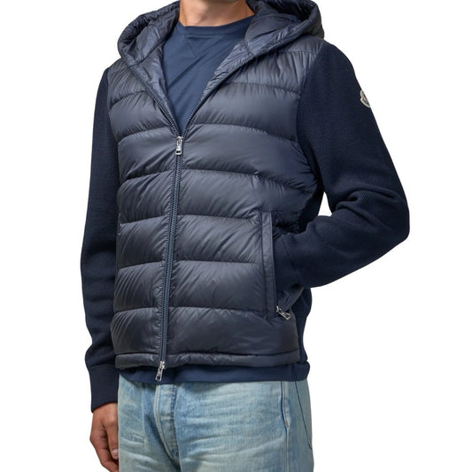Moncler Padded Wool Knit Zip Up Jacket In Blue