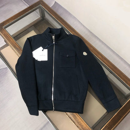 Moncler Navy Zip-Up Down Cardigan Jacket In Navy Blue