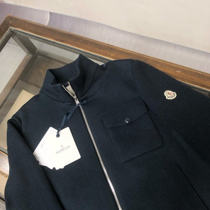 Moncler Navy Zip-Up Down Cardigan Jacket In Navy Blue