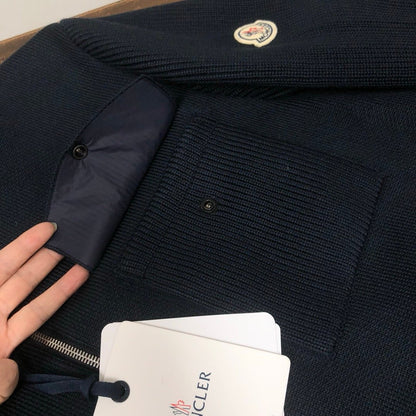 Moncler Navy Zip-Up Down Cardigan Jacket In Navy Blue