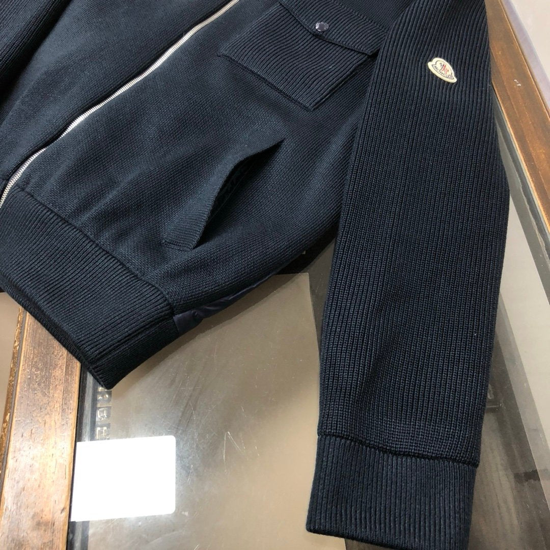 Moncler Navy Zip-Up Down Cardigan Jacket In Navy Blue