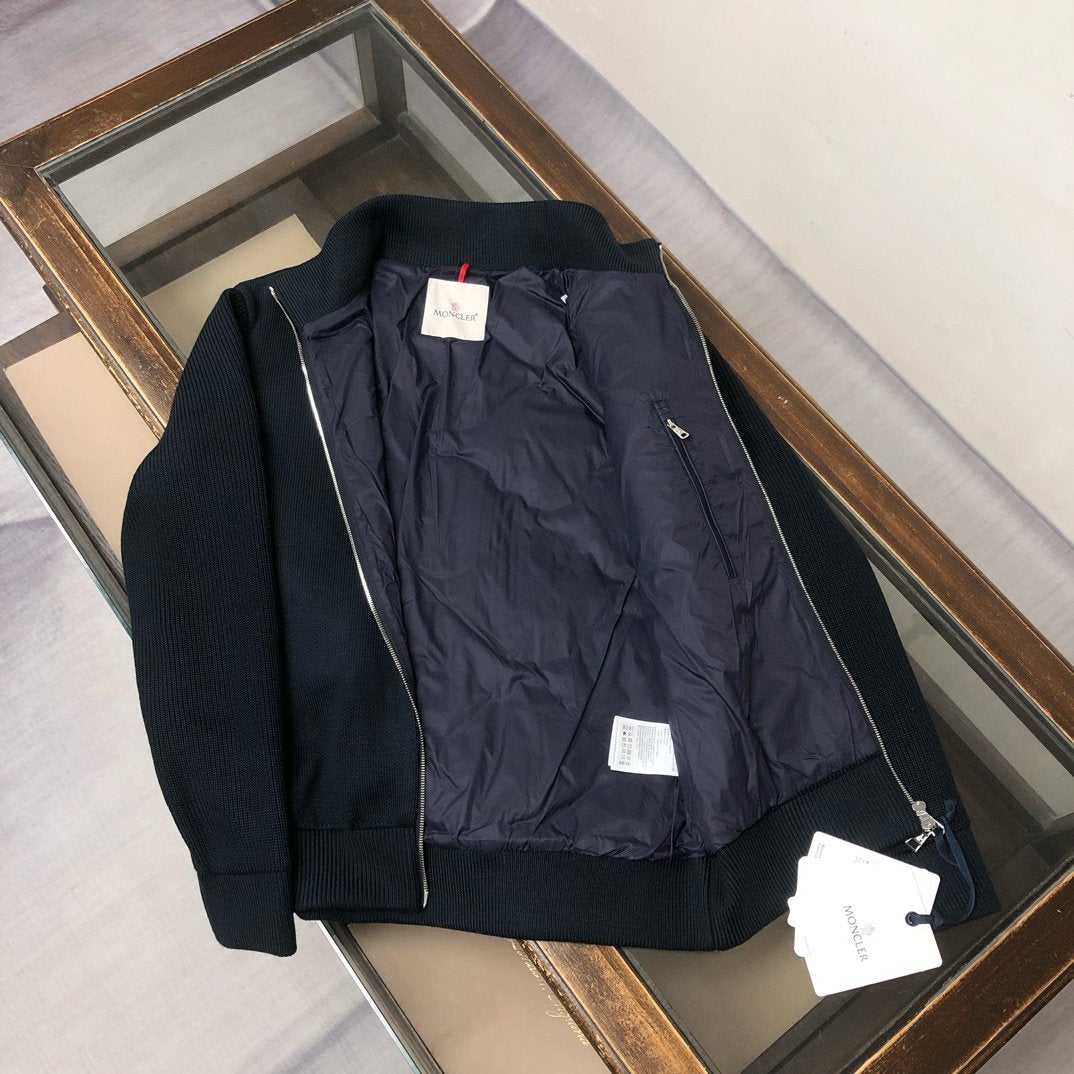 Moncler Navy Zip-Up Down Cardigan Jacket In Navy Blue