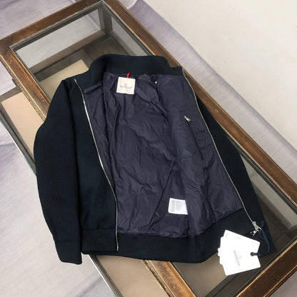 Moncler Navy Zip-Up Down Cardigan Jacket In Navy Blue