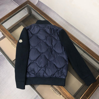 Moncler Navy Zip-Up Down Cardigan Jacket In Navy Blue