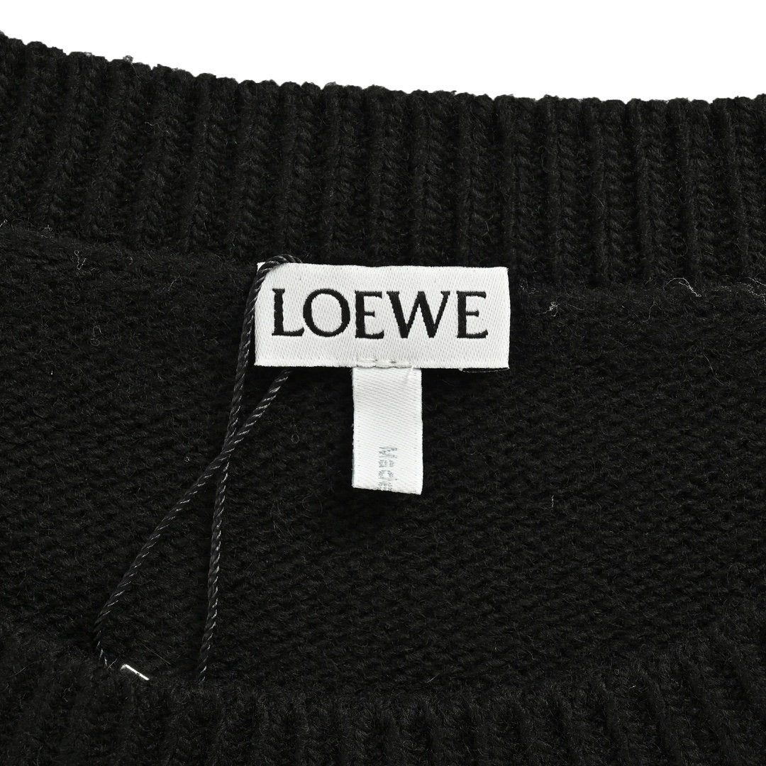 Loewe Anagram Logo Embroidered Wool Sweater In Black