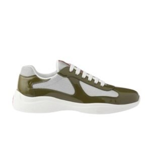 Prada Americas Cup Olive Green Grey Patent Trainers
