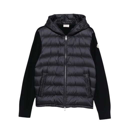 Moncler Padded Wool Knit Zip Up Jacket In Black
